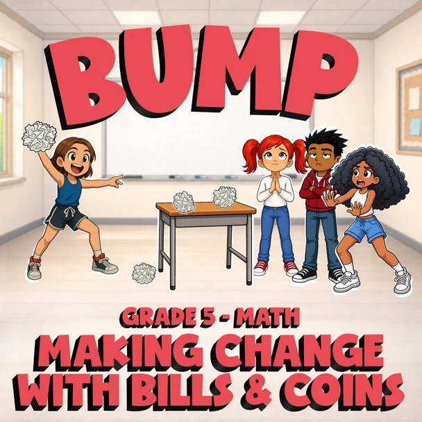 Making Change with Bills & Coins BUMP Math Game - No Prep Grade 5 Review