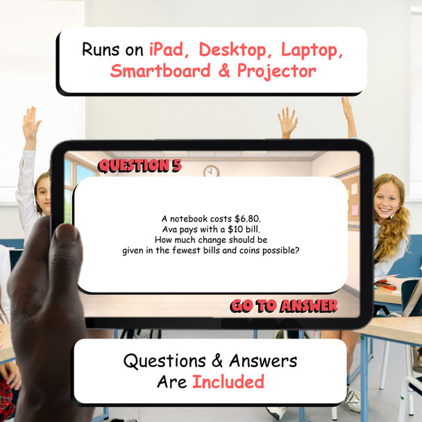 Making Change with Bills & Coins BUMP Math Game - No Prep Grade 5 Review