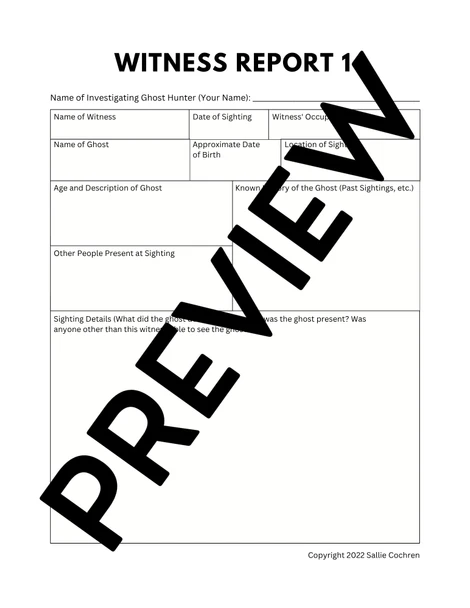 Ghost Hunter Witness Report, Creative Writing, Middle School 6th 7th 8th Grade