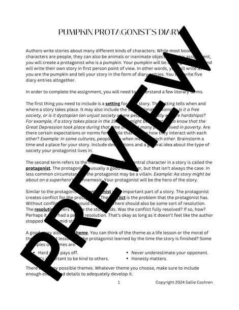 Pumpkin Protagonist's Diary-Halloween Creative Writing Assignment, 6th 7th 8th