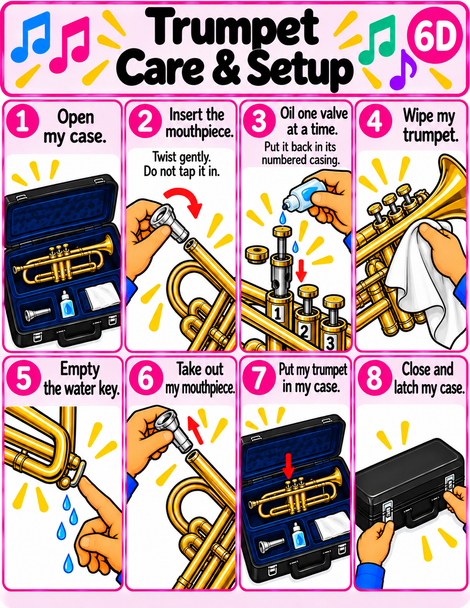 Beginning Band Instrument Care Posters & Parts Cards | Visual Routines | ELL