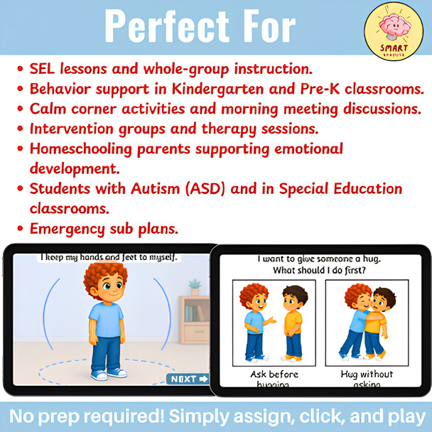 Personal Space & Keeping My Hands to Myself Social story Boom cards PreK, Autism