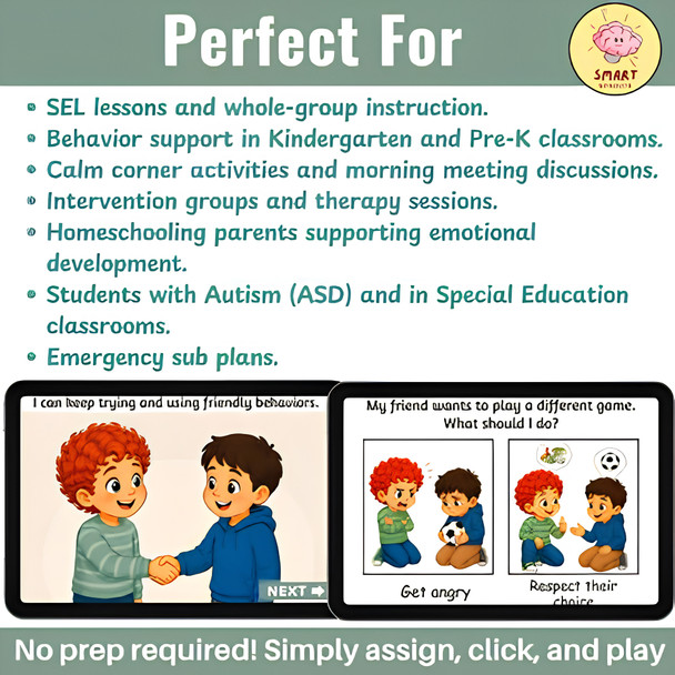 10634 : Liam Learns How to Make Friends | Boom card Social Story for PreK & Autism
