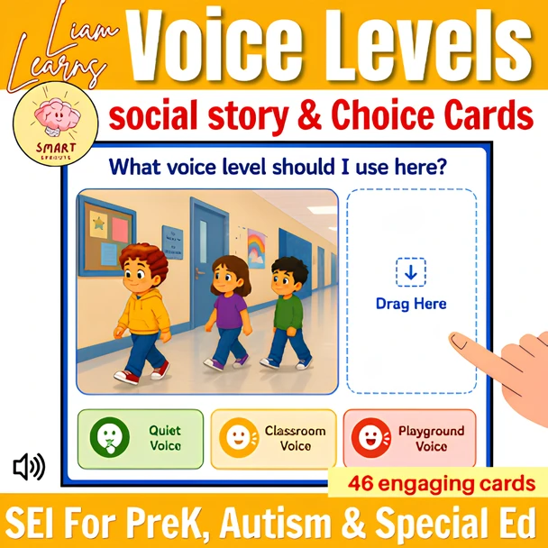 10634 : Liam Learns Voice Levels Social Story | Boom cards for PreK & Autism
