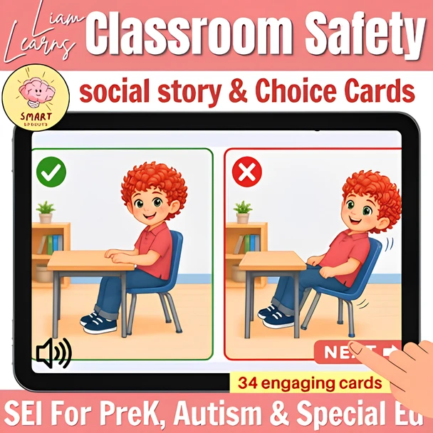 10634 : Liam Learns Classroom Safety Social Story | Boom cards for PreK & Autism