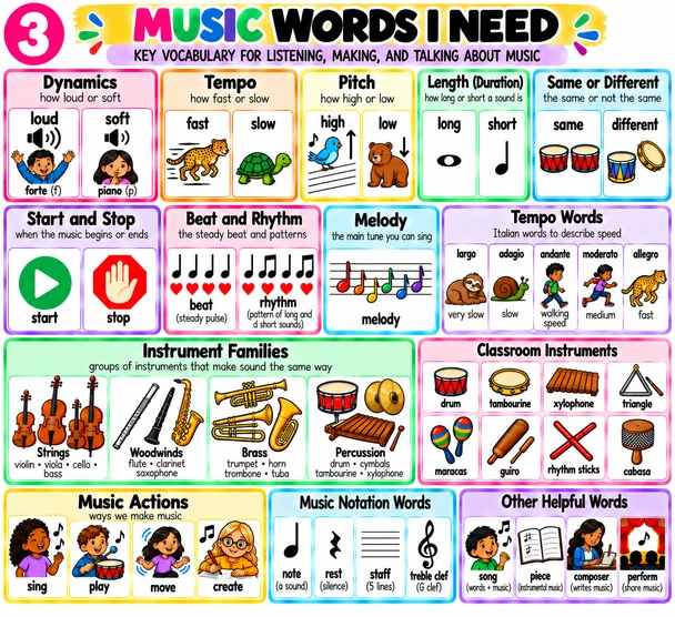 10624 : Music Vocabulary Poster | Visual Word Wall for Elementary Music & ELL Students