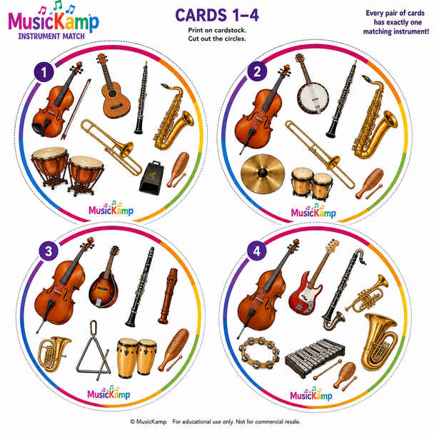 10624 : Instrument Match Game | 57-Card Music Spot-It Style Matching Game | PK-6