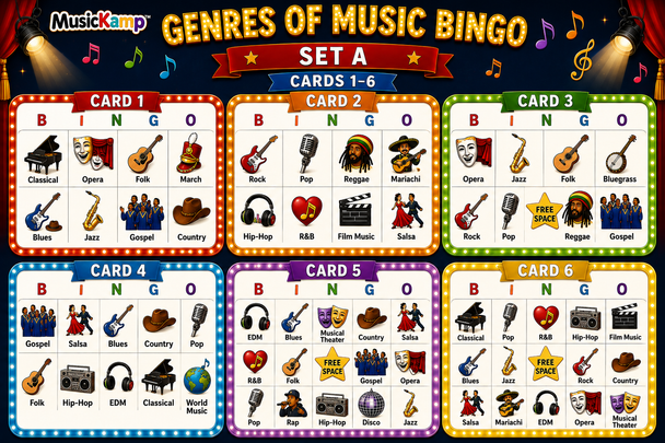 10624 : Genres of Music Bingo | Music Listening Activity