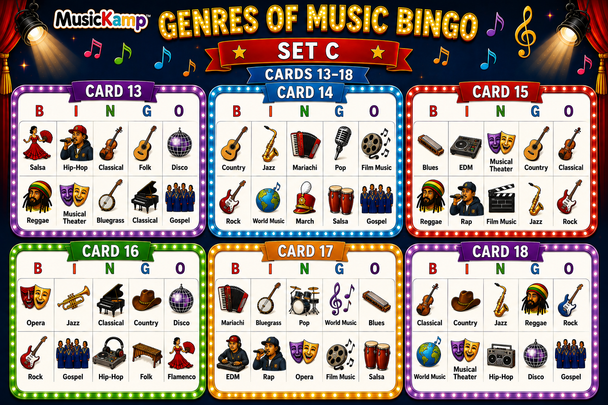10624 : Genres of Music Bingo | Music Listening Activity