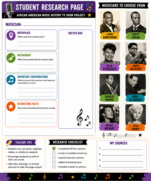 10624 : African American Music History TV Show Project | Grades 4–6