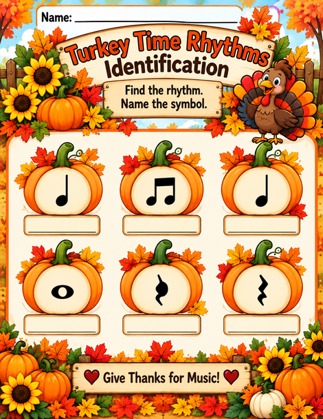 10624 : Turkey Time Rhythms | Thanksgiving Music Worksheets & Rhythm Activities Bundle