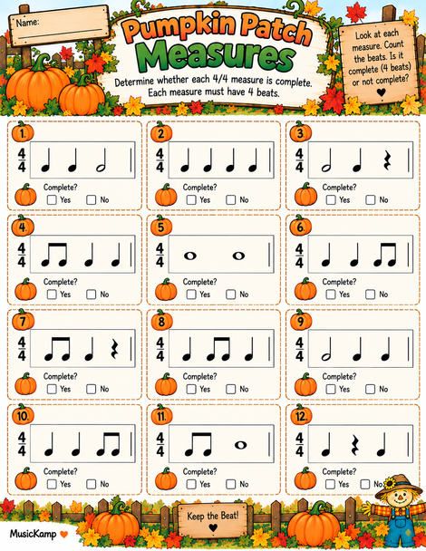 10624 : Pumpkin Patch Rhythms | Fall Music Worksheets & Rhythm Activities Bundle