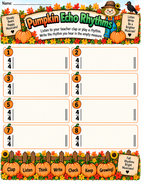 10624 : Pumpkin Patch Rhythms | Fall Music Worksheets & Rhythm Activities Bundle