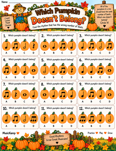 10624 : Pumpkin Patch Rhythms | Fall Music Worksheets & Rhythm Activities Bundle