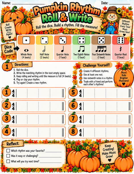 10624 : Pumpkin Patch Rhythms | Fall Music Worksheets & Rhythm Activities Bundle