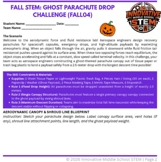 Fall STEM Activity: Ghost Parachute Drop Challenge (FALL04) | Middle School Physical Science (Grades 6-8)