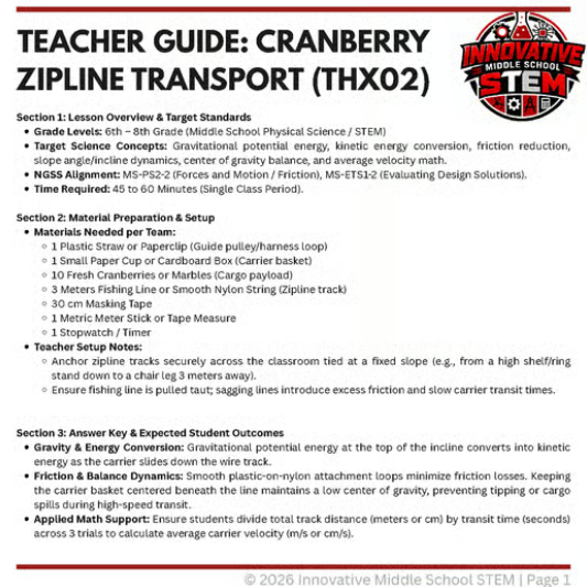 Thanksgiving STEM Activity: Cranberry Zipline Transport (THX02) | Middle School Physical Science (Grades 6-8)