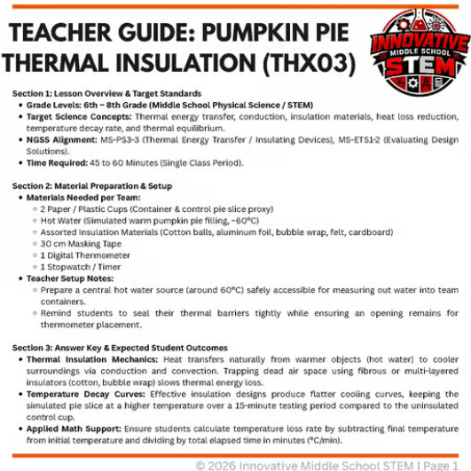 Thanksgiving STEM Activity: Pumpkin Pie Thermal Insulation (THX03) | Middle School Physical Science (Grades 6-8)
