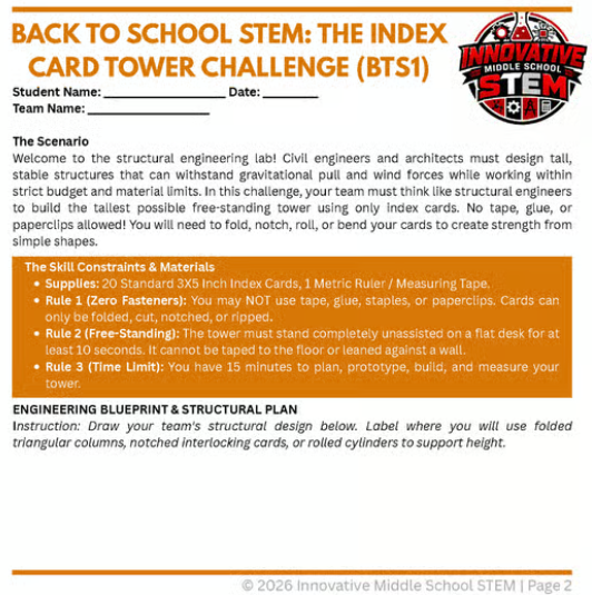 Back to School STEM Activity: Index Card Tower Challenge (BTS1) | Middle School Team Building (Grades 6-8)