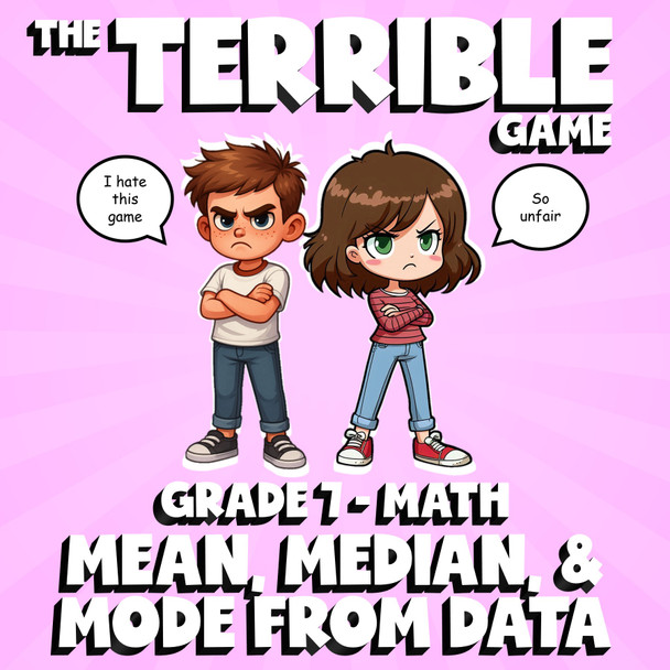 Mean, Median, & Mode from Data THE TERRIBLE GAME - No Prep Grade 7 Math Review