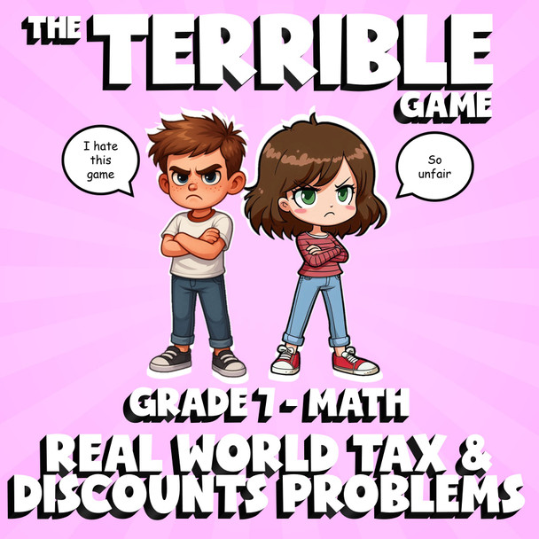Real World Tax & Discounts Problems THE TERRIBLE GAME - Grade 7 Math Review