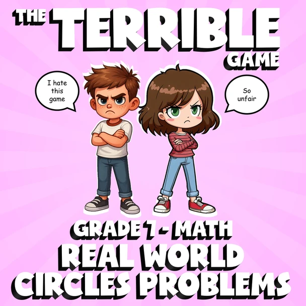 Real World Circles Problems THE TERRIBLE GAME - No Prep Grade 7 Math Review