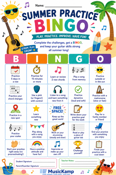 10624 : Summer Practice Bingo — Complete Bundle | Band, Strings, Guitar, Ukulele, Record