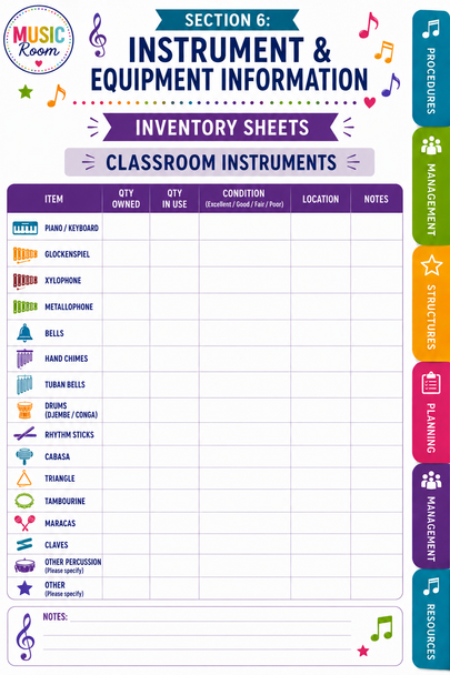 10624 : Music Teacher Leave Planner & Substitute Transition Binder