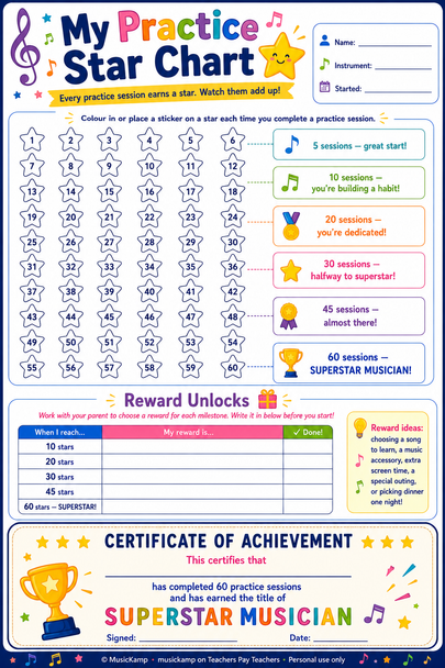 10624 : Multi-Instrument Practice Tracker for Kids - Printable Practice Log and More