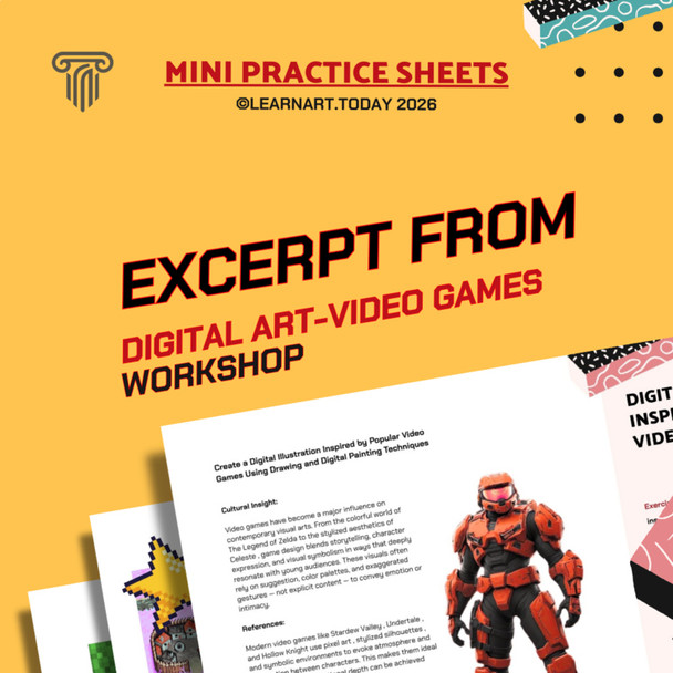 Video Games Digital Art Worksheets | Middle & High School | 3 Exercises