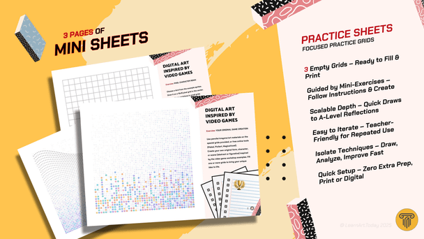 Video Games Digital Art Worksheets | Middle & High School | 3 Exercises