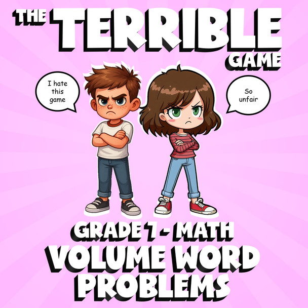 Volume Word Problems THE TERRIBLE GAME - No Prep Grade 7 Math Review Activity