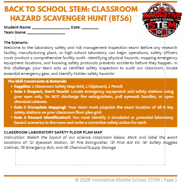 Back to School STEM Activity: Class Hazard Scavenger Hunt (BTS6) | Middle School Science Lab Safety (Grades 6-8)