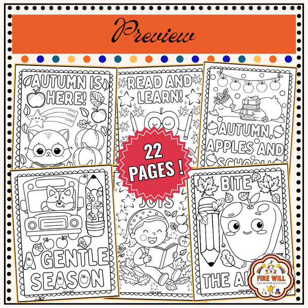 September Back to School Apple Coloring Pages - Autumn  Apple Coloring Sheets 1st, 2nd, 3rd Grade