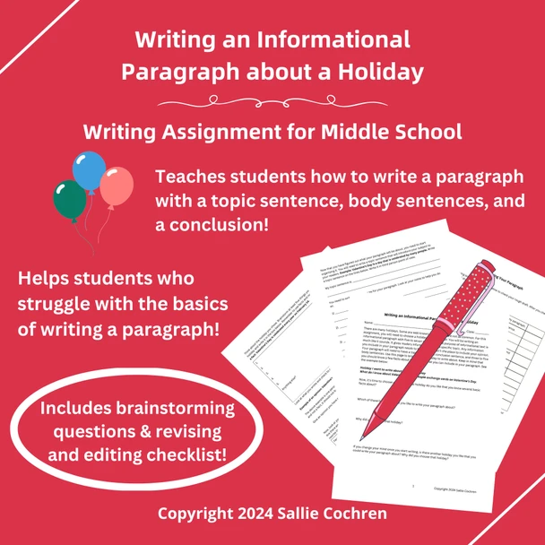 Writing an Informational Paragraph about a Holiday, 6th 7th 8th Grade