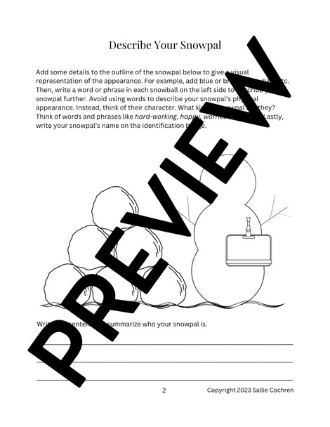 Writing about a Snowpal: Short Story Creative Writing Assignment, 6th 7th 8th