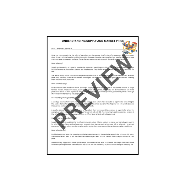 10638 : Supply & Market Price Economics Workbook for Middle School