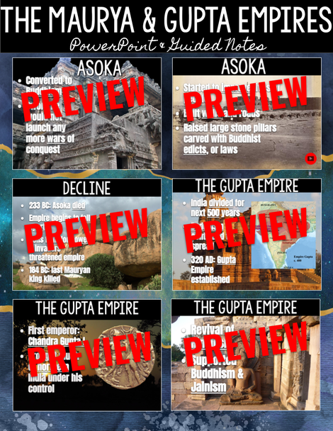 The Maurya and Gupta Empires - PowerPoint, Exit Ticket, Teacher & Guided Notes