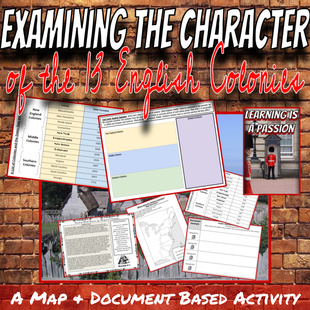 Colonial Unit | The 13 English Colonies | A Primary Source & Map Activity Colonial Unit | The 13 English Colonies | A Primary Source & Map Activity