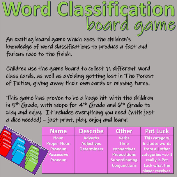 Word Classification Board Game -up to 8 players