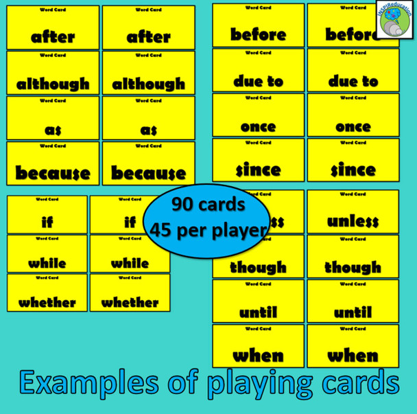 Subordinating Conjunctions - Snap! 90 cards - 15 conjunctions to learn.