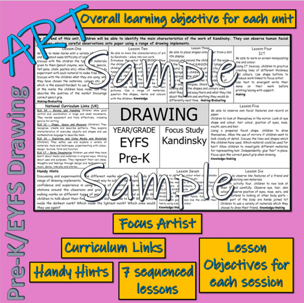 Art Lessons- Pre K (EYFS UK), Plans, Artists, Skills, Hints, Resources 