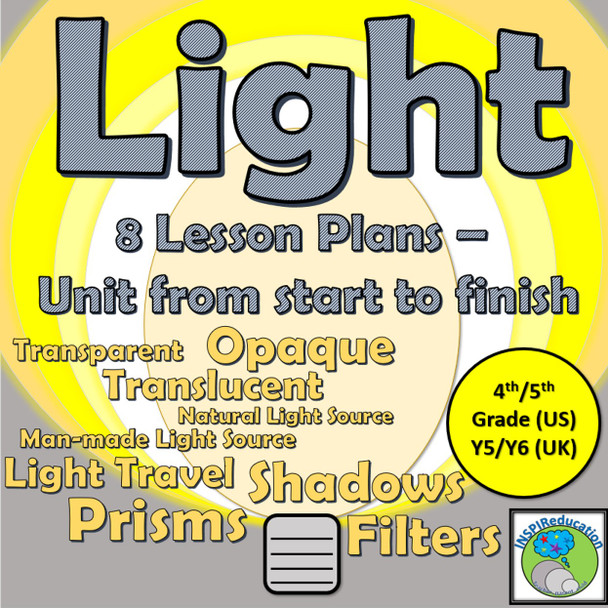 Light - 8 Lesson Plans, Transparent, Translucent, Opaque, prisms and more!