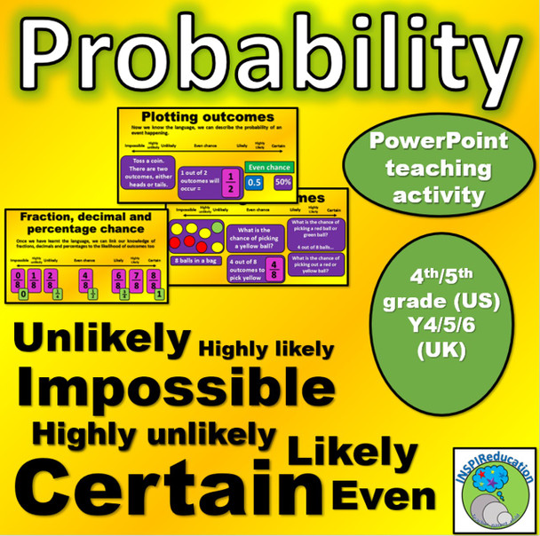 Probability Powerpoint: Language use, fractions, decimals and percentage outcomes