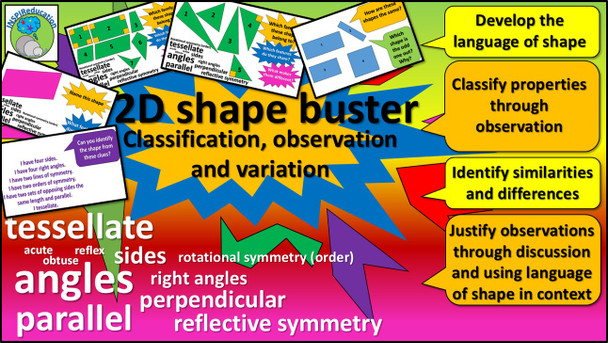 2D Shapes - Classification, variation, identification, descriptive vocabulary 