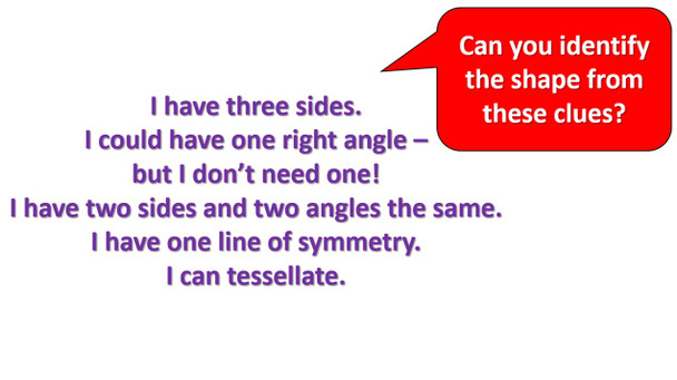 2D Shapes - Classification, variation, identification, descriptive vocabulary 