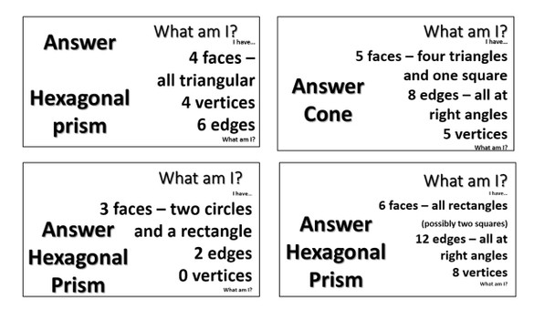 3D Shapes, nets, solids, descriptions, visuals - Loop Game: "I have...Who has..?"