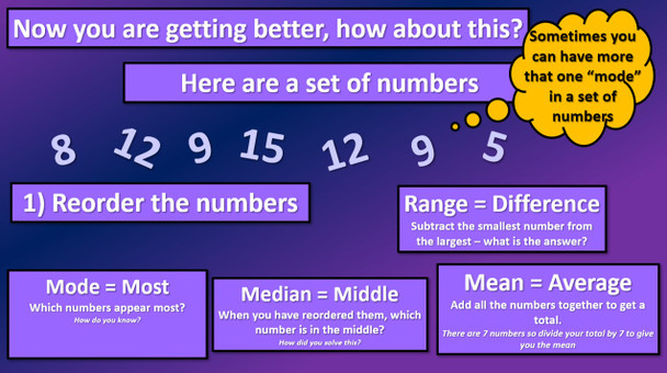 Number: Mode, Mean, Median and Range - Problem Solving