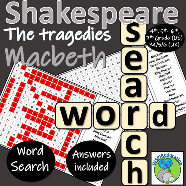 William Shakespeare Tragedies - MacBeth (Character Wordsearch)