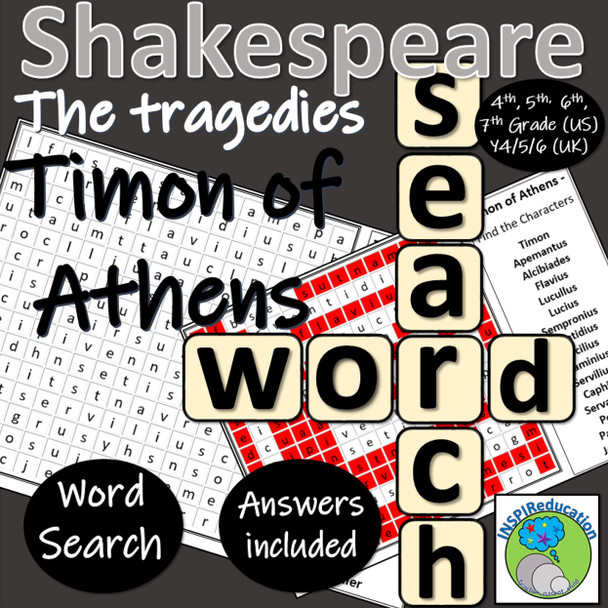 William Shakespeare Tragedies - Timon of Athens (Character Wordsearch) FREE